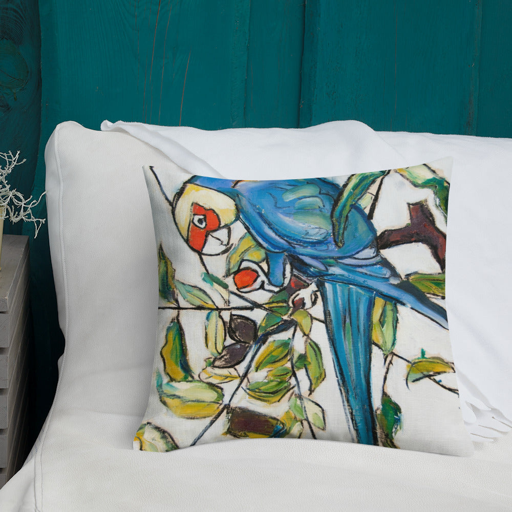 Blue Parakeets Premium Pillow