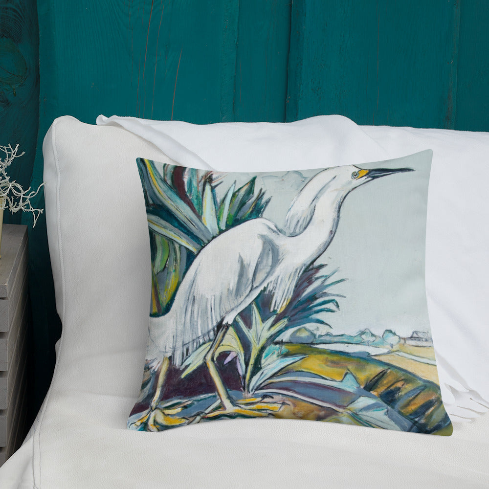 Snowy White Heron Premium Pillow