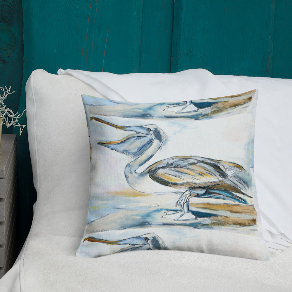 Brown Pelican on the Shore Premium Pillow