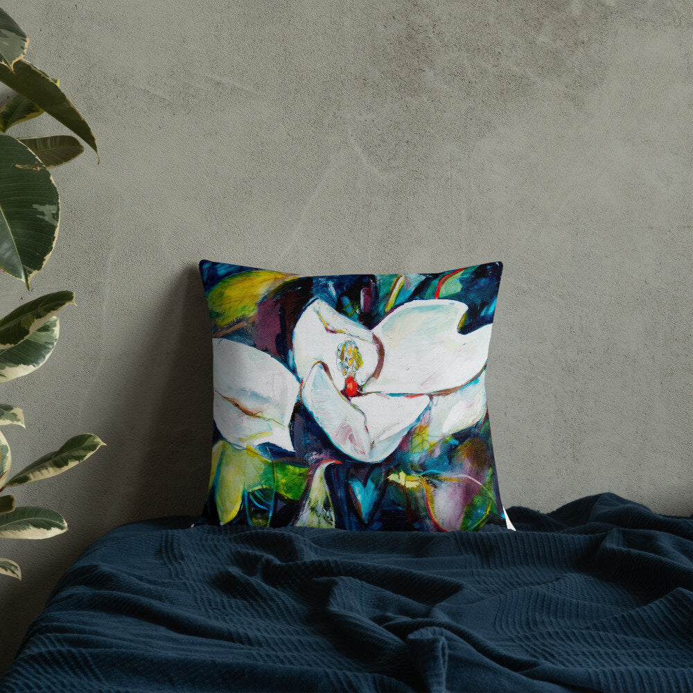 Magnolia with Painted Bunting Premium Pillow