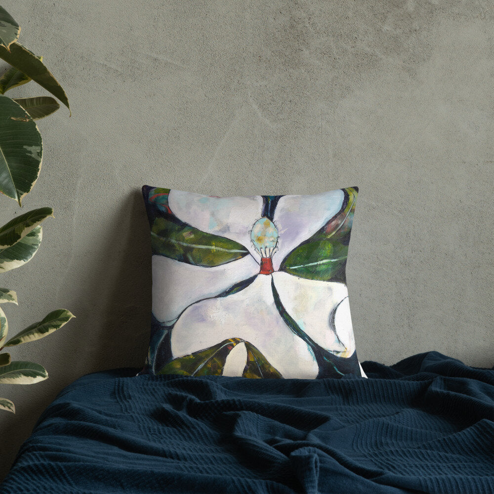 Sap Green Magnolia Premium Pillow