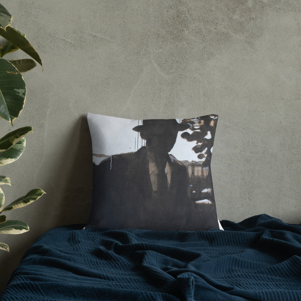 Man in Hat Silhouette Premium Pillow