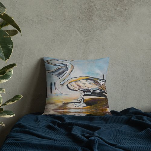 Brown Pelican Pattern Premium Pillow