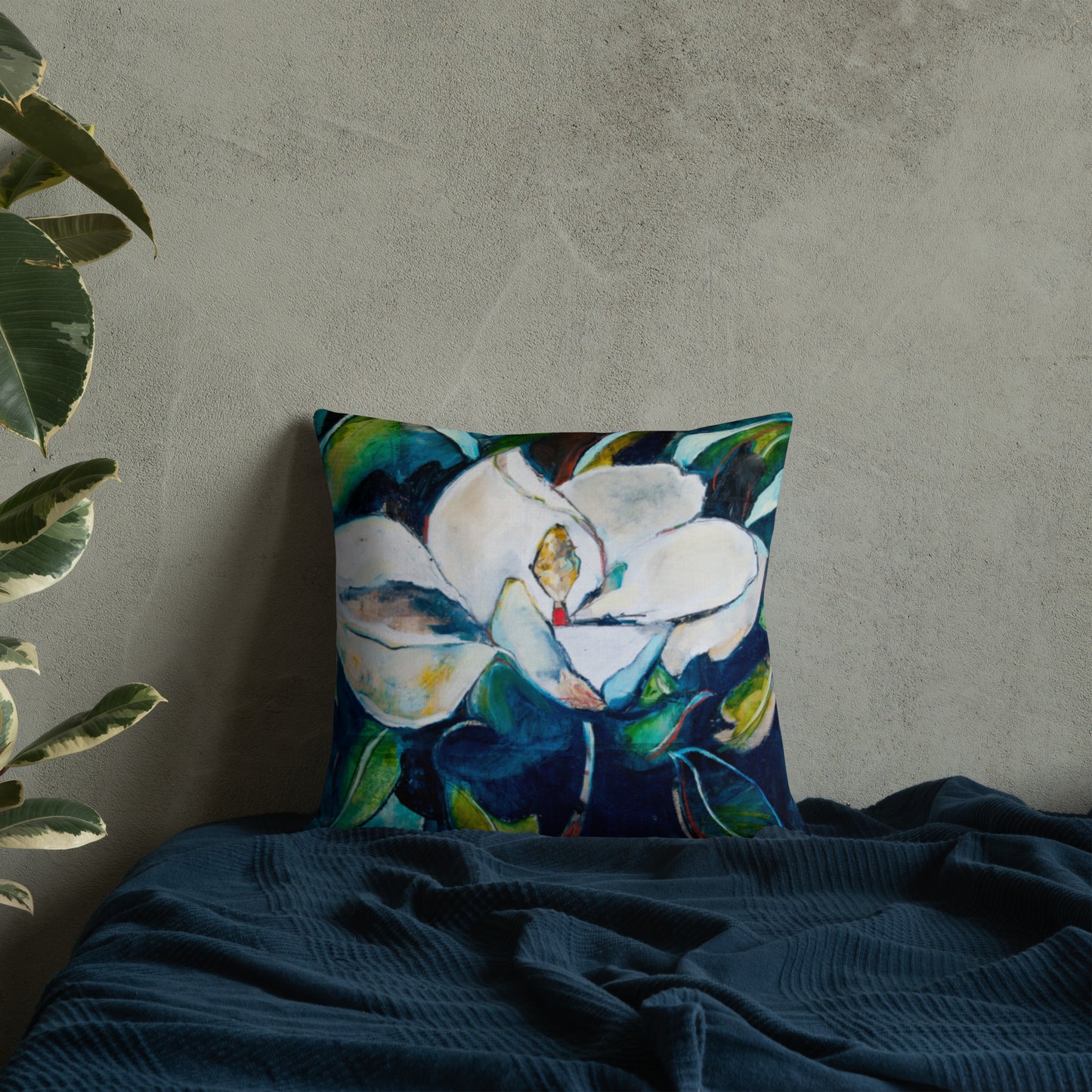 Teal Collage Magnolia Premium Pillow