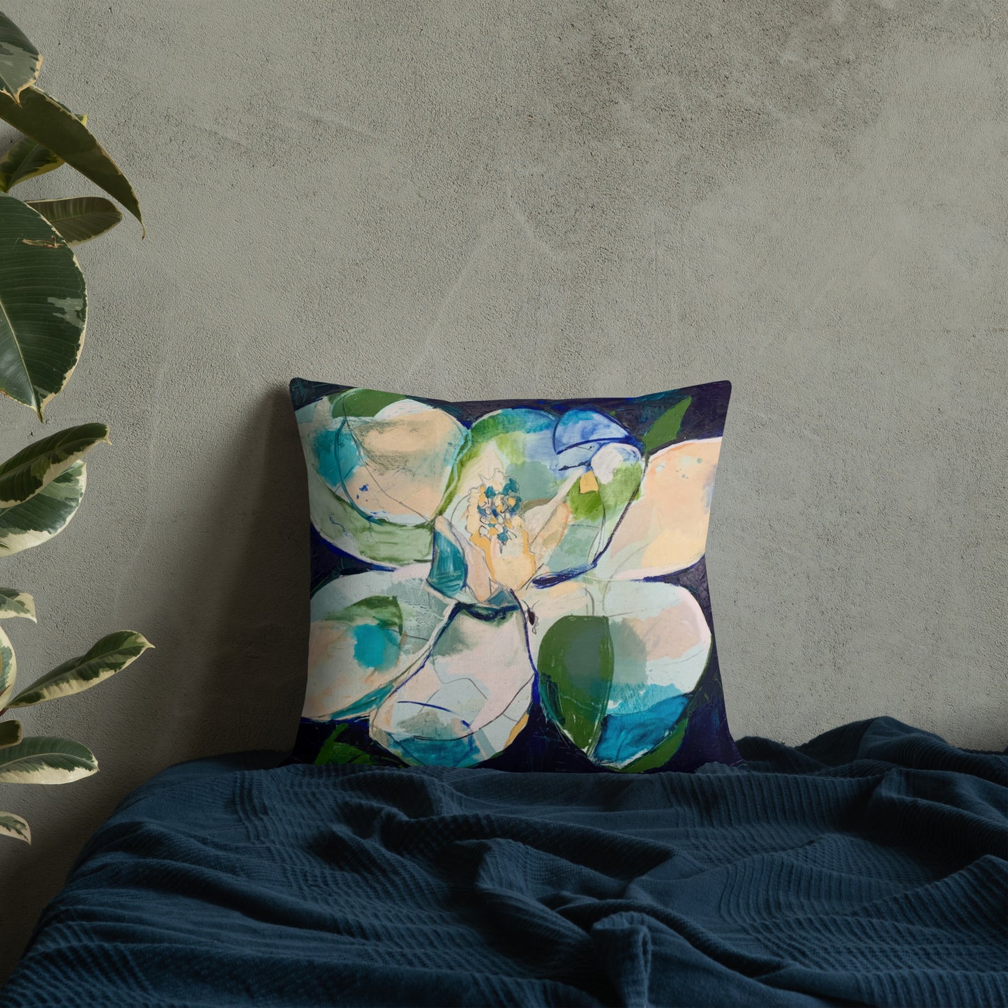 Bold Indigo Magnolia Premium Pillow