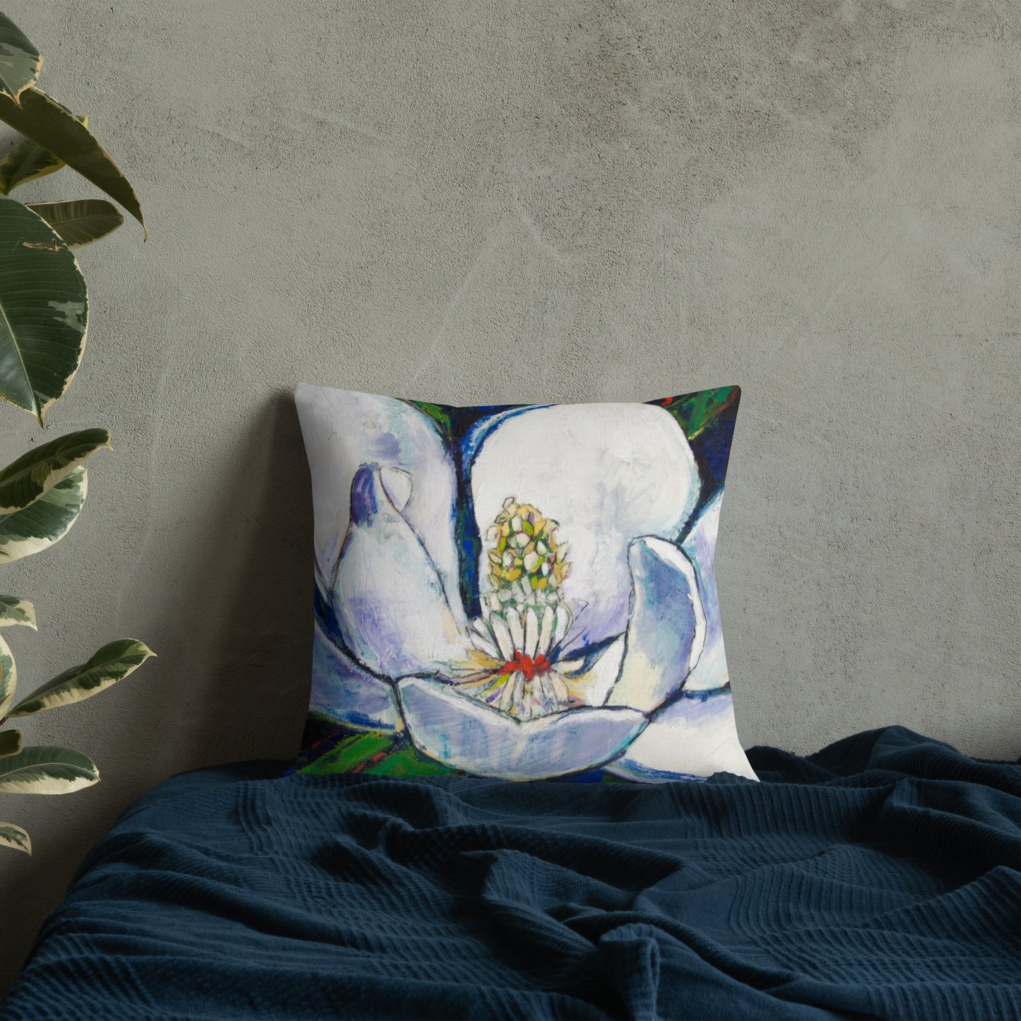 Bold Magnolia with Red Center Premium Pillow