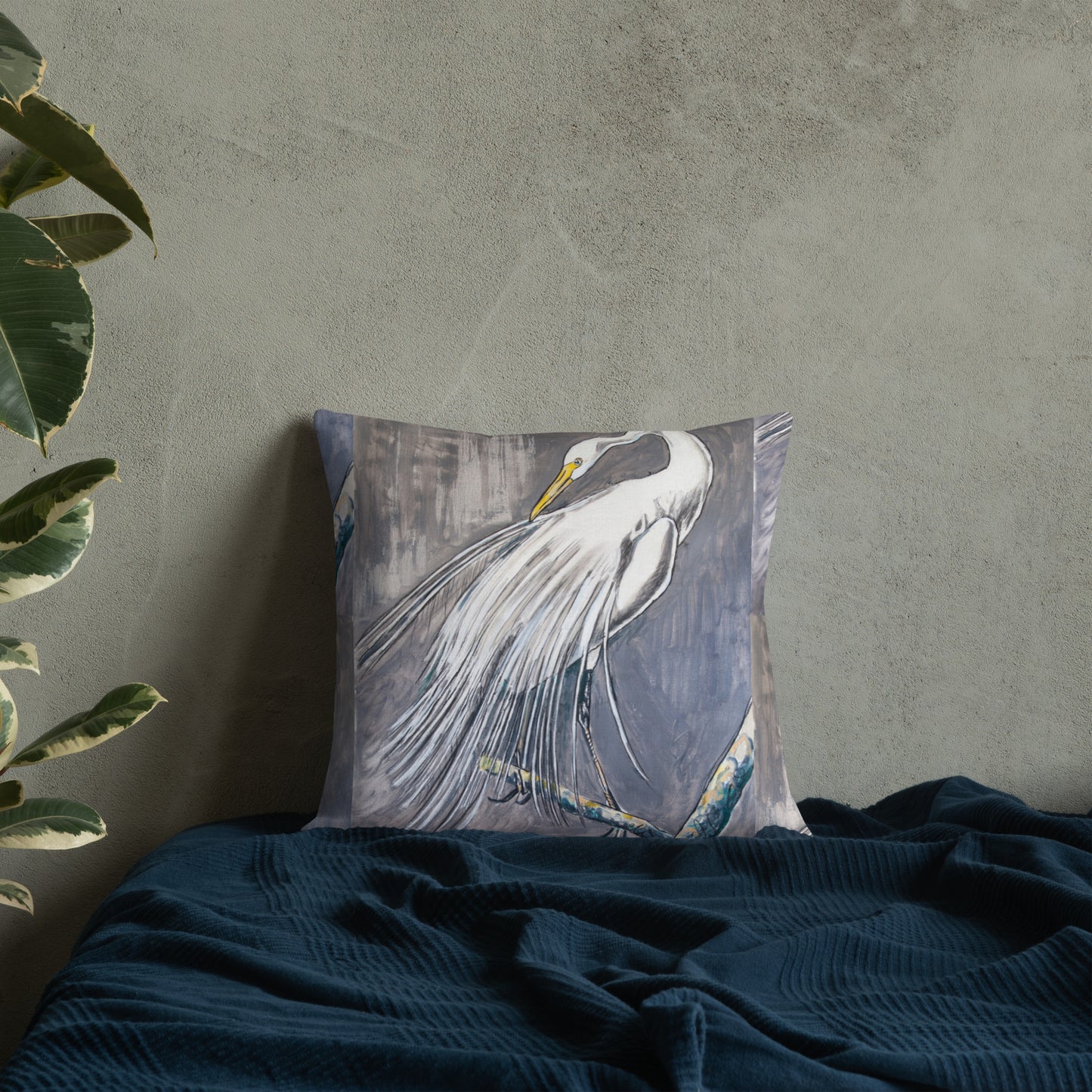 White Egret Out on a Limb Premium Pillow