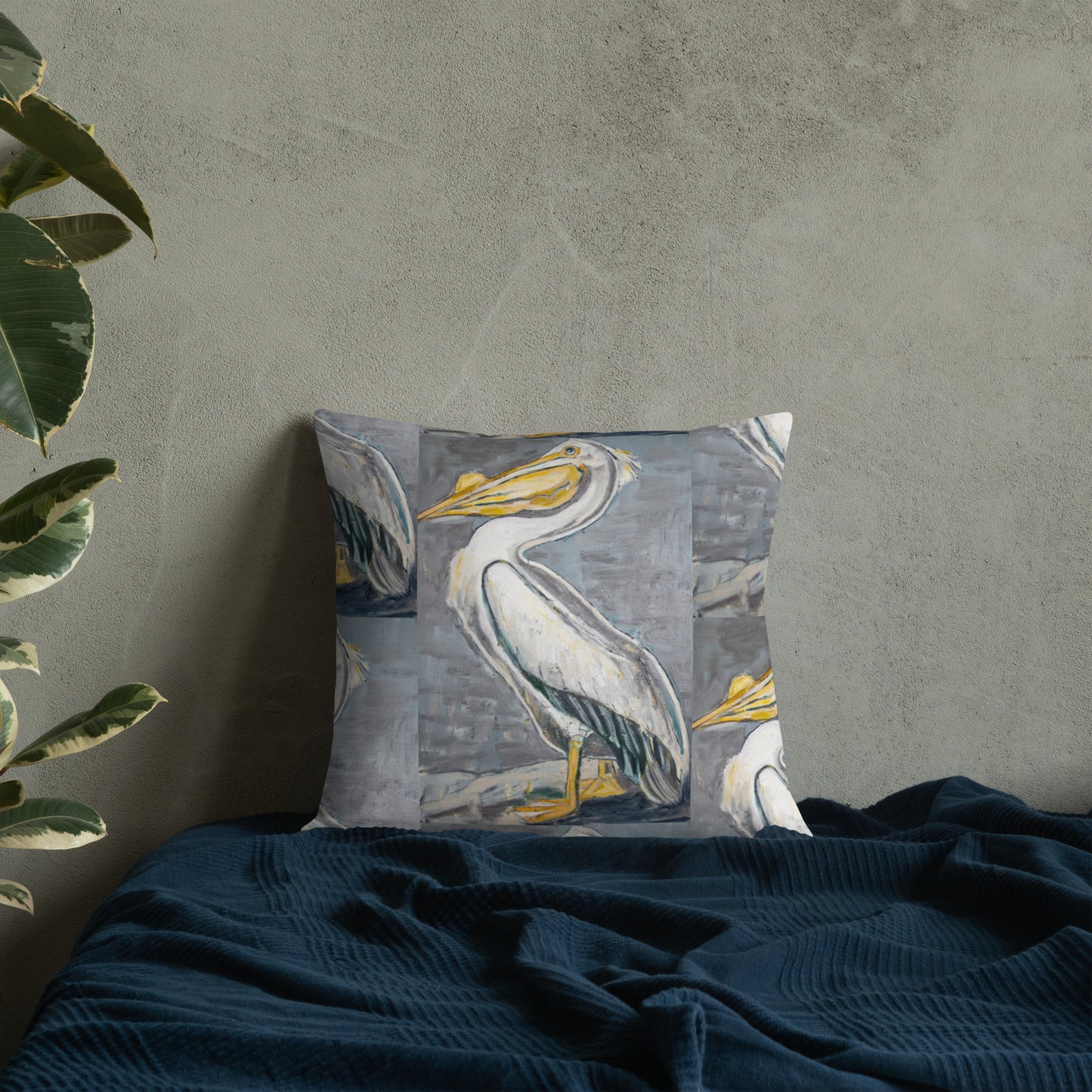 White Pelican with Silver Premium Pillow