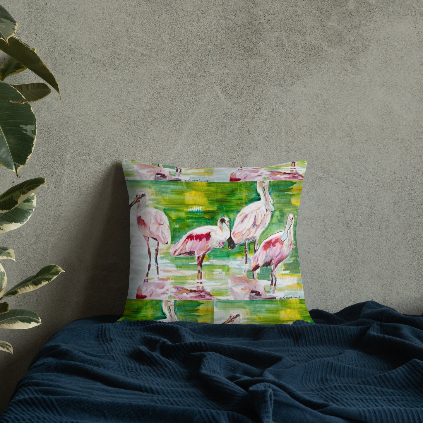 Roseate Spoonbill Family of Four Premium Pillow