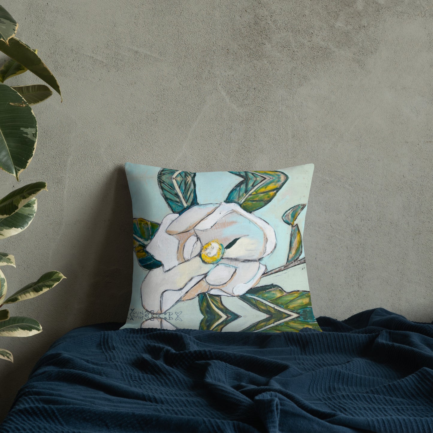 Magnolia with Soft Teal Premium Pillow