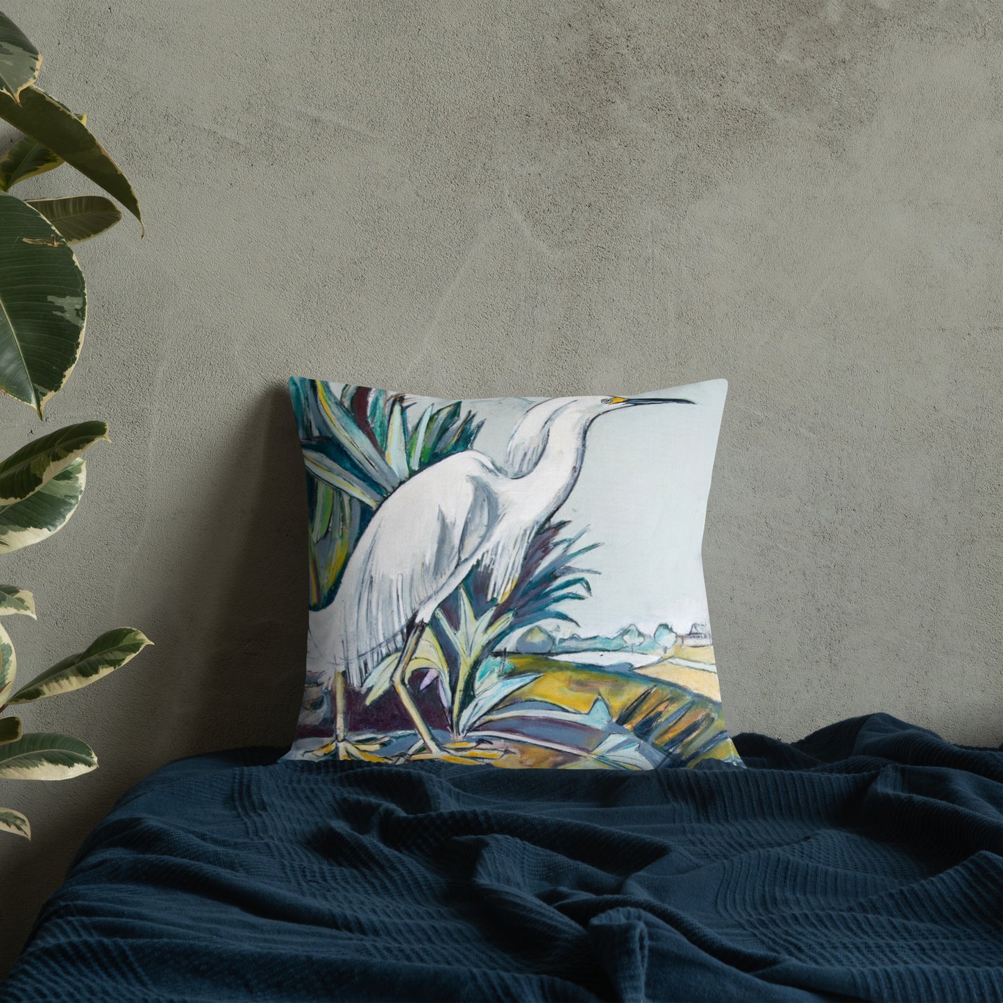 Snowy White Heron Premium Pillow