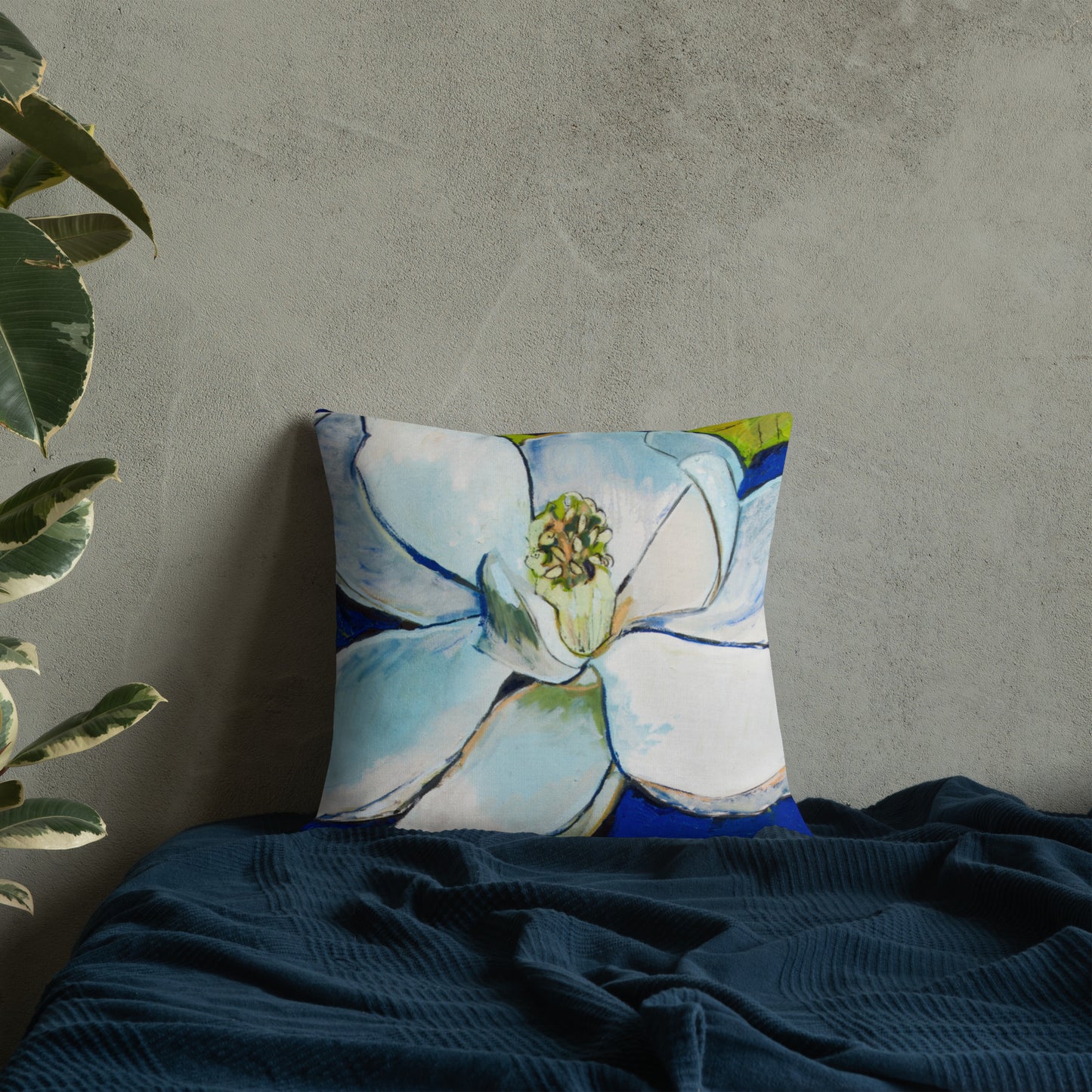 Indigo Magnolia with Cobalt Blue Premium Pillow