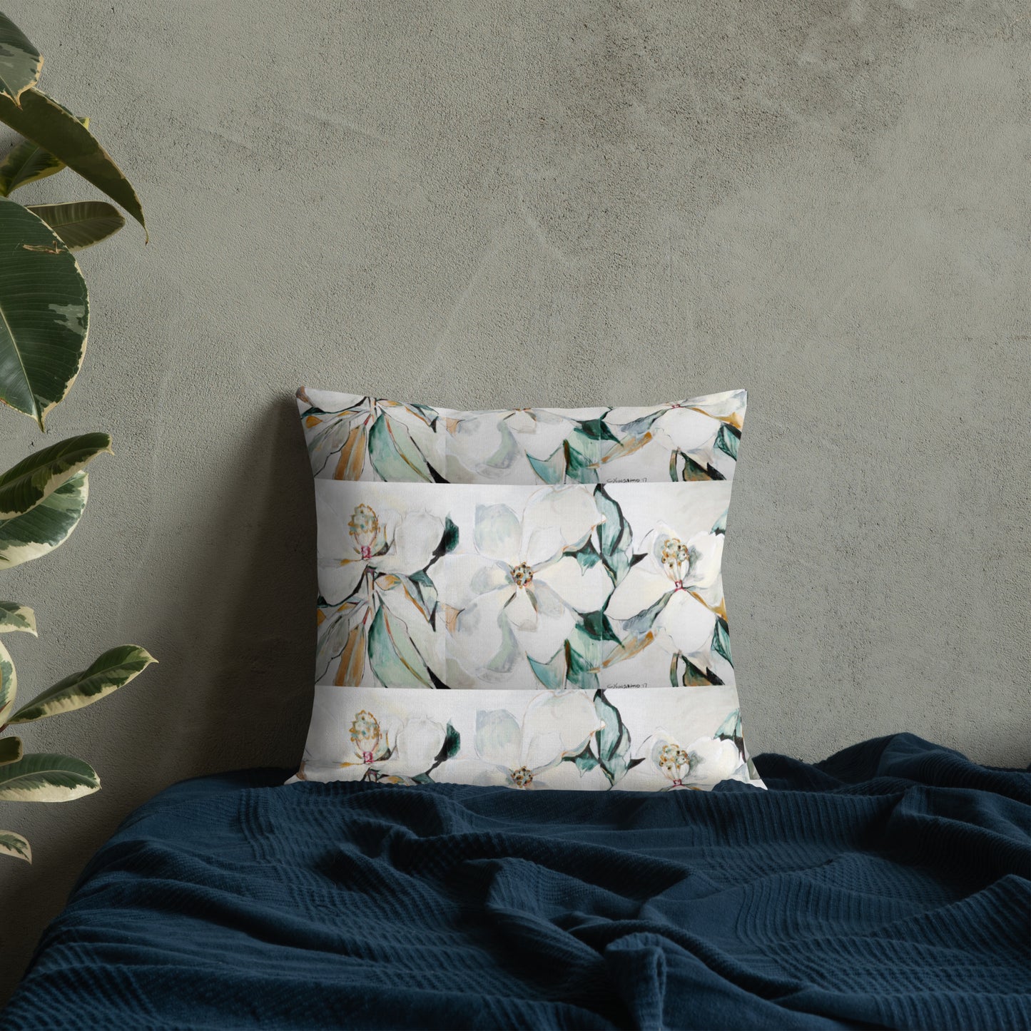 Soft Magnolia Triptych Premium Pillow