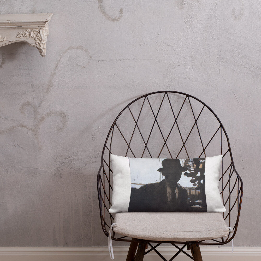 Man in Hat Silhouette Premium Pillow