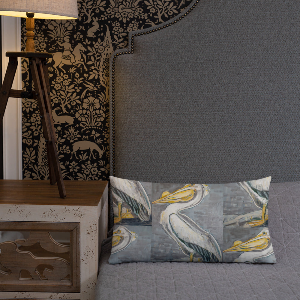 White Pelican with Silver Premium Pillow