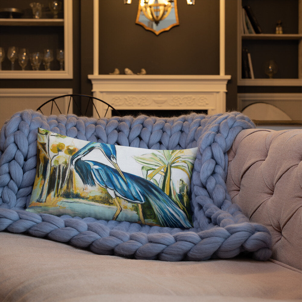 Modern Blue Heron Premium Pillow