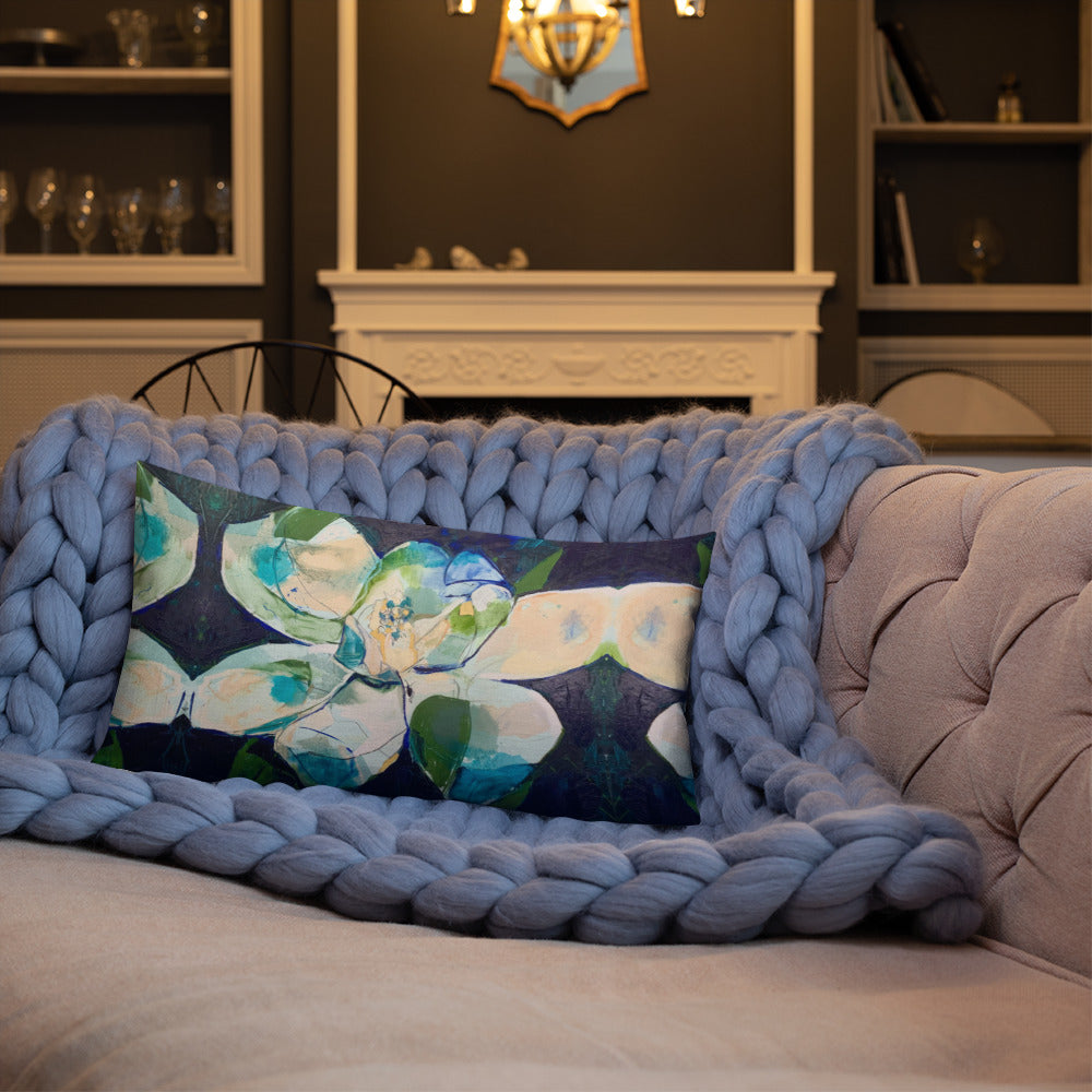 Bold Indigo Magnolia Premium Pillow