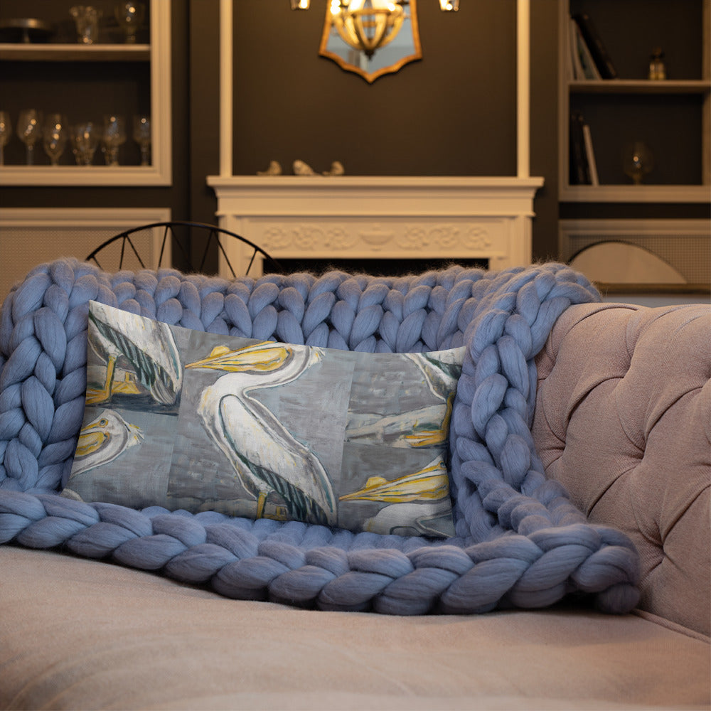 White Pelican with Silver Premium Pillow