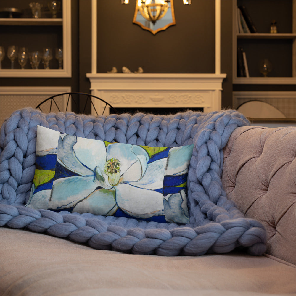 Indigo Magnolia with Cobalt Blue Premium Pillow