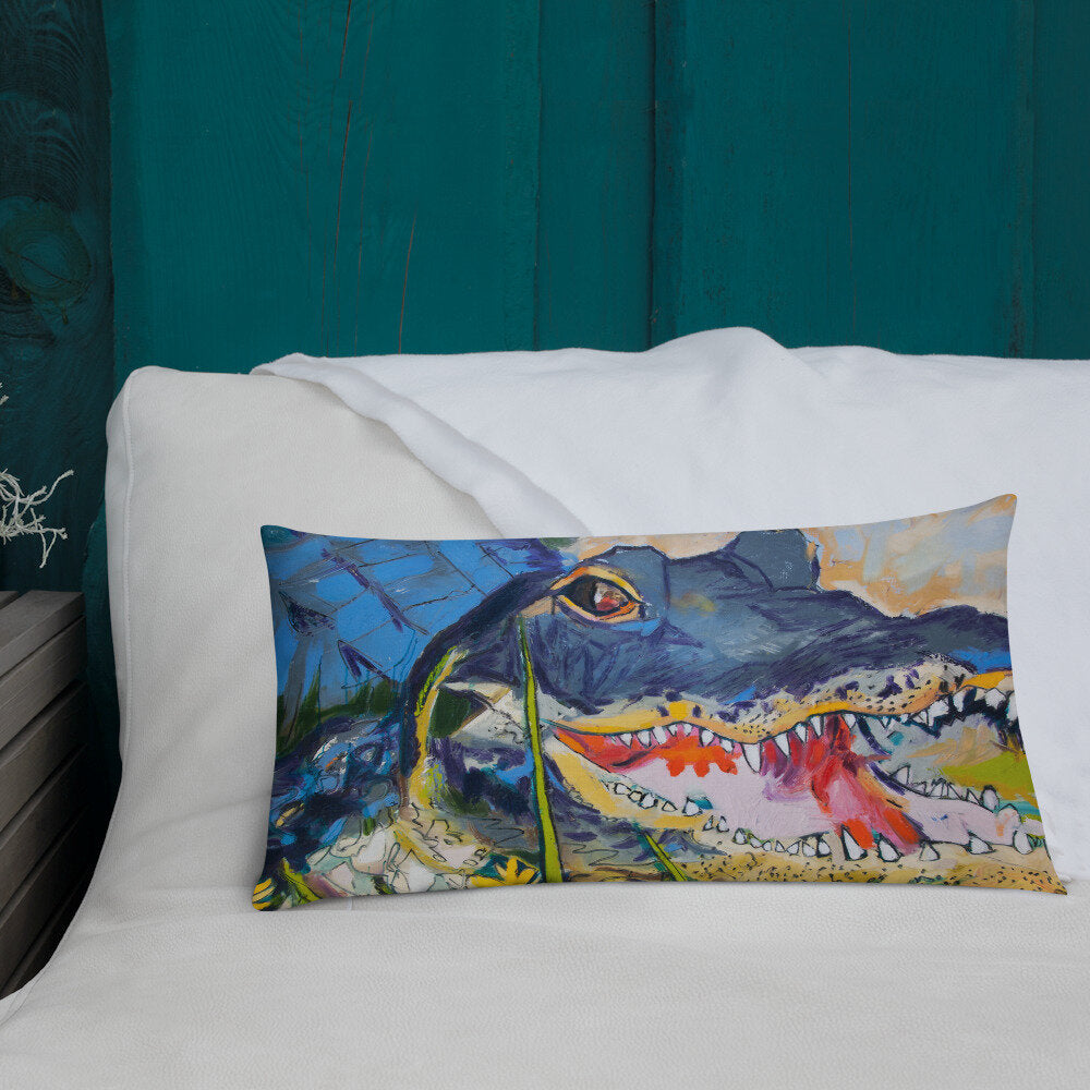 Cropped Gator with Wildflowers Premium Pillow