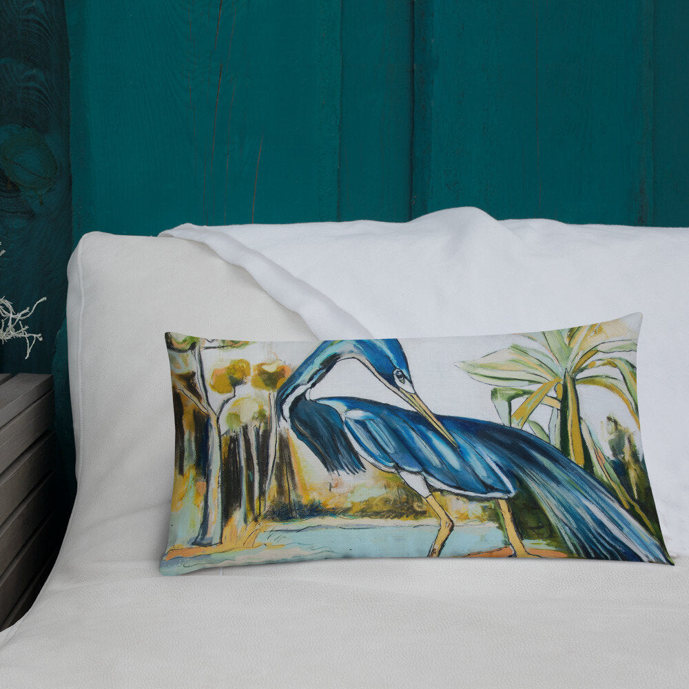 Modern Blue Heron Premium Pillow