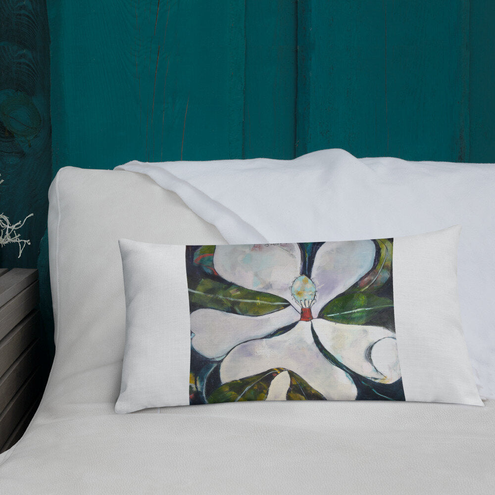 Sap Green Magnolia Premium Pillow