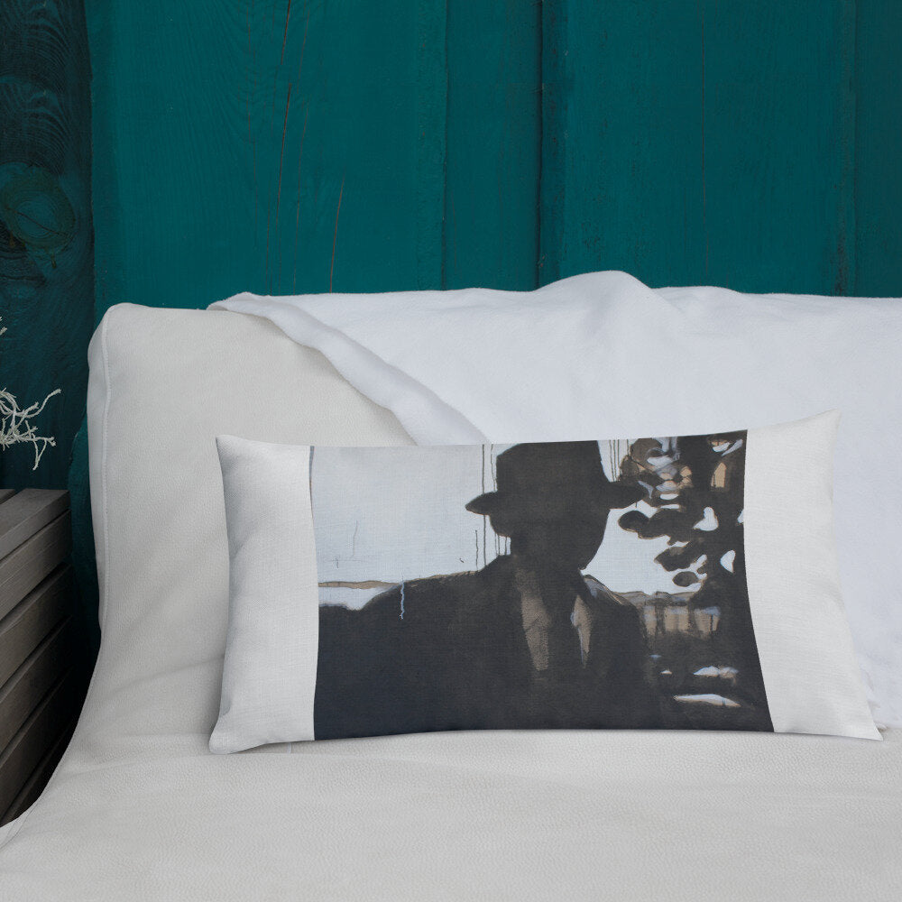 Man in Hat Silhouette Premium Pillow