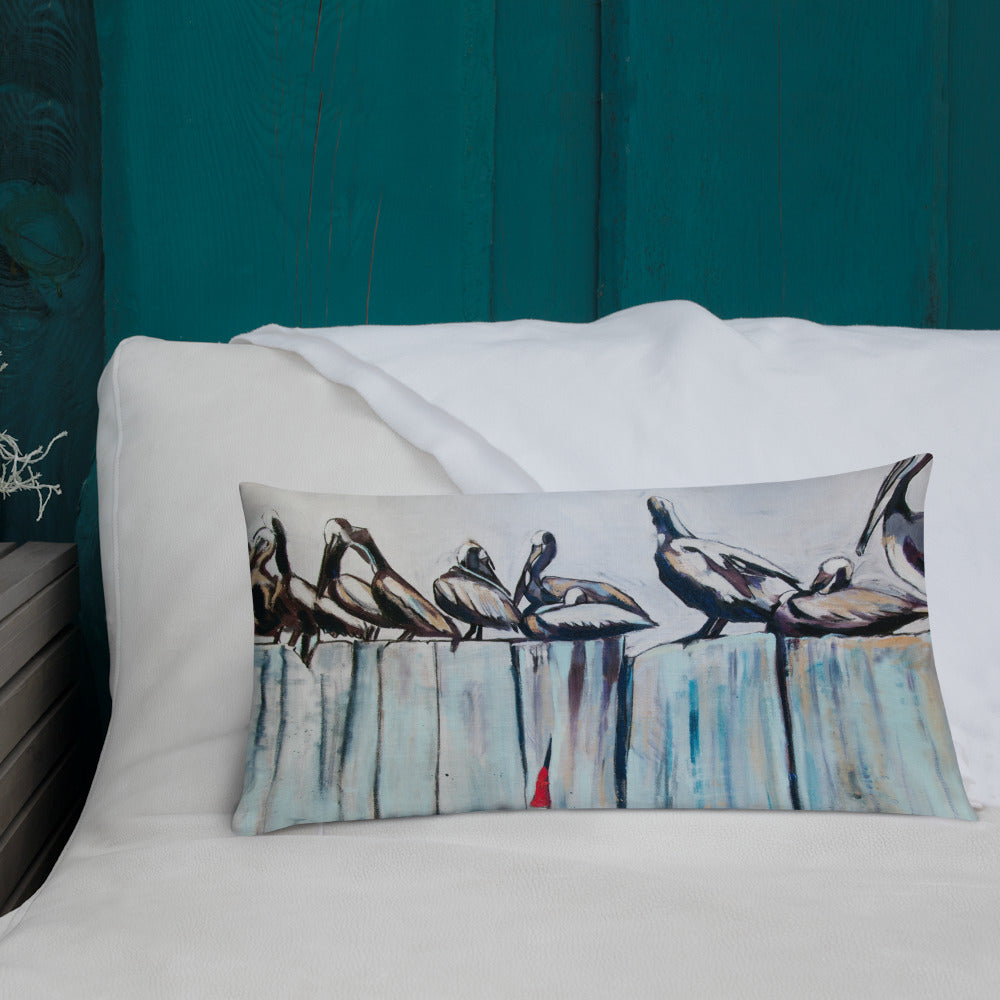 Pelicans on the Pier Premium Pillow