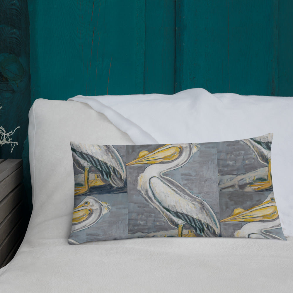 White Pelican with Silver Premium Pillow