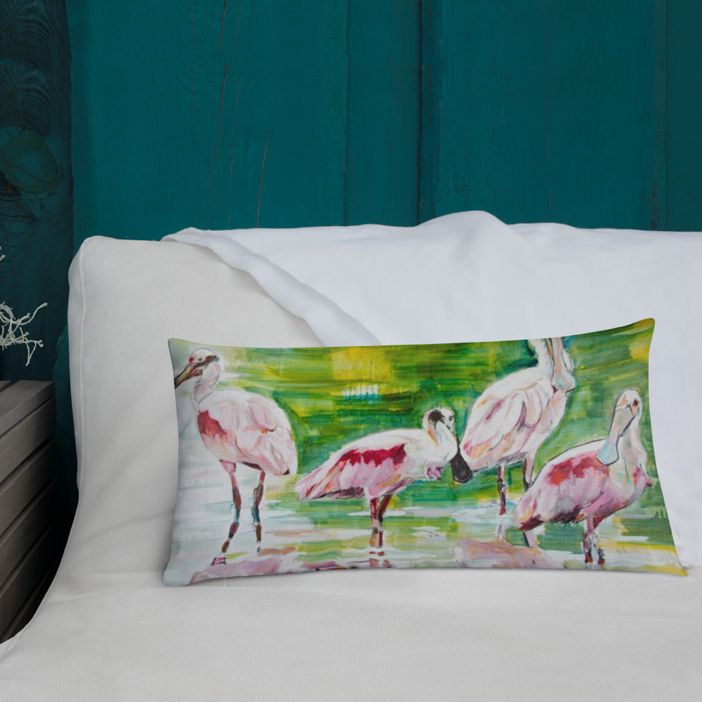 Roseate Spoonbill Family of Four Premium Pillow