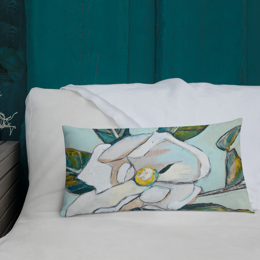 Magnolia with Soft Teal Premium Pillow