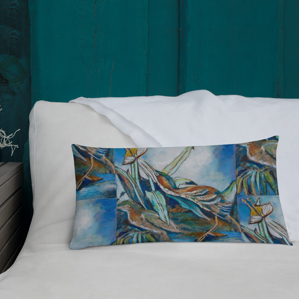 Green Herons Chasing Butterfly Premium Pillow