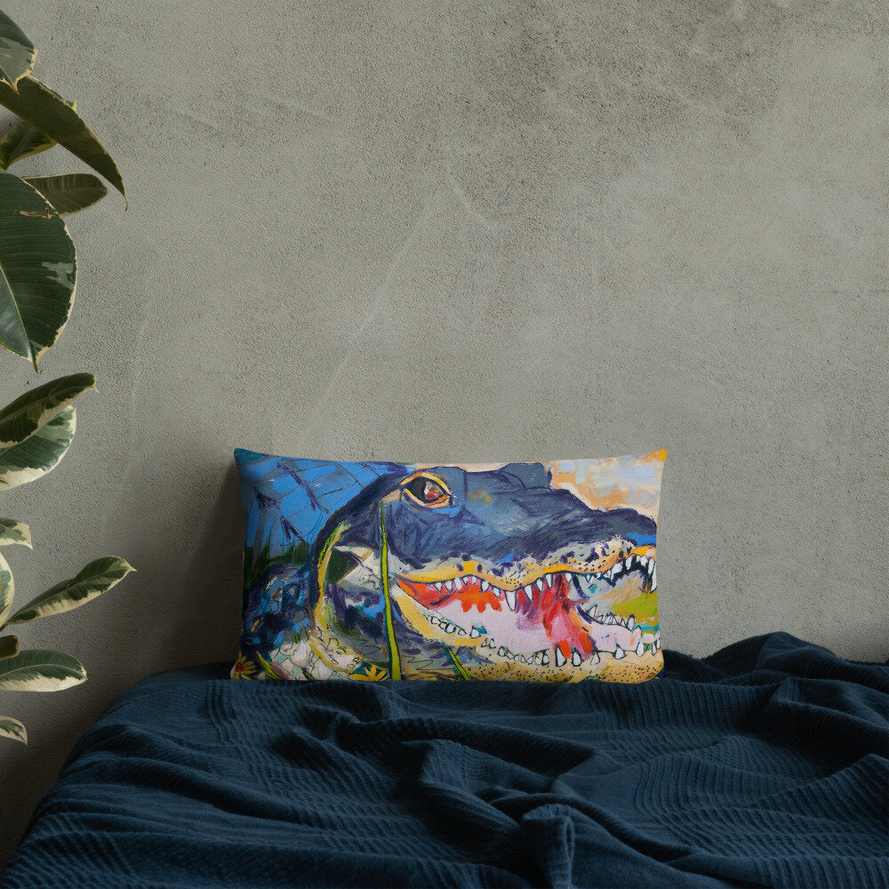 Cropped Gator with Wildflowers Premium Pillow