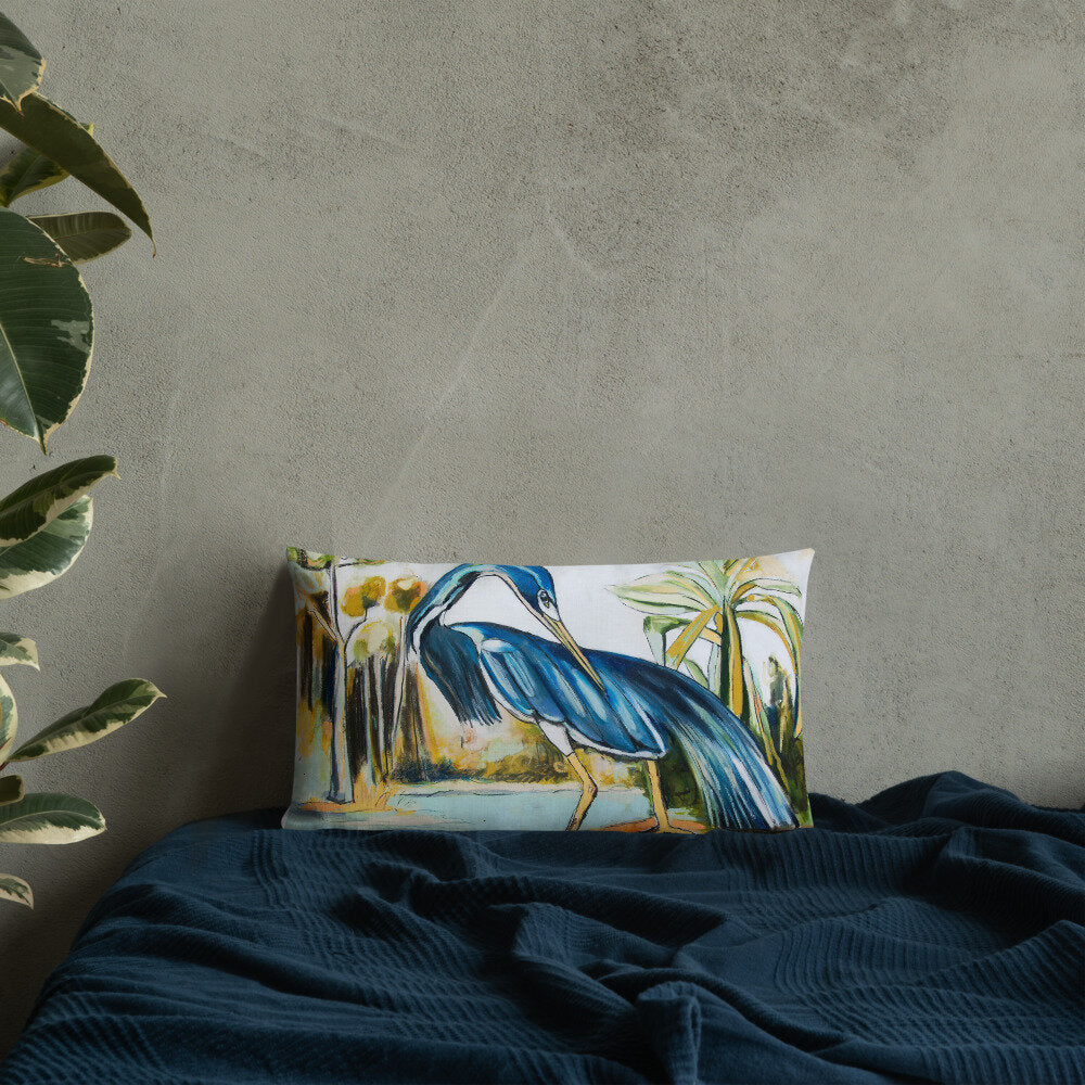 Modern Blue Heron Premium Pillow