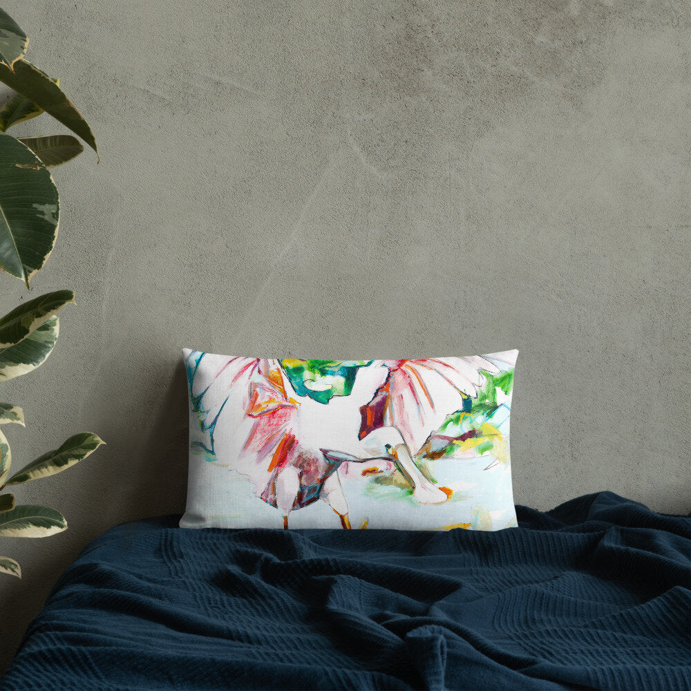 Roseate Spoonbill with Heart Open Premium Pillow