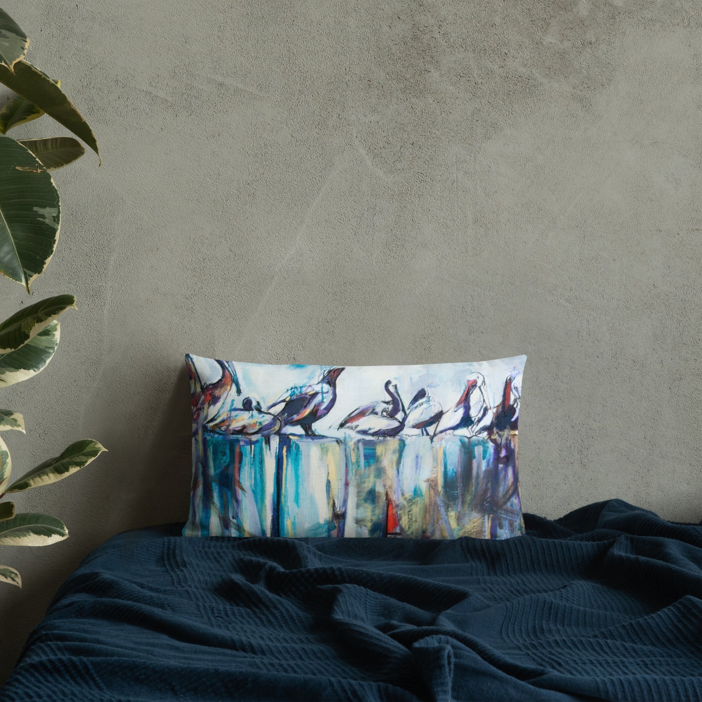 Bold Pelicans on the Pier Premium Pillow