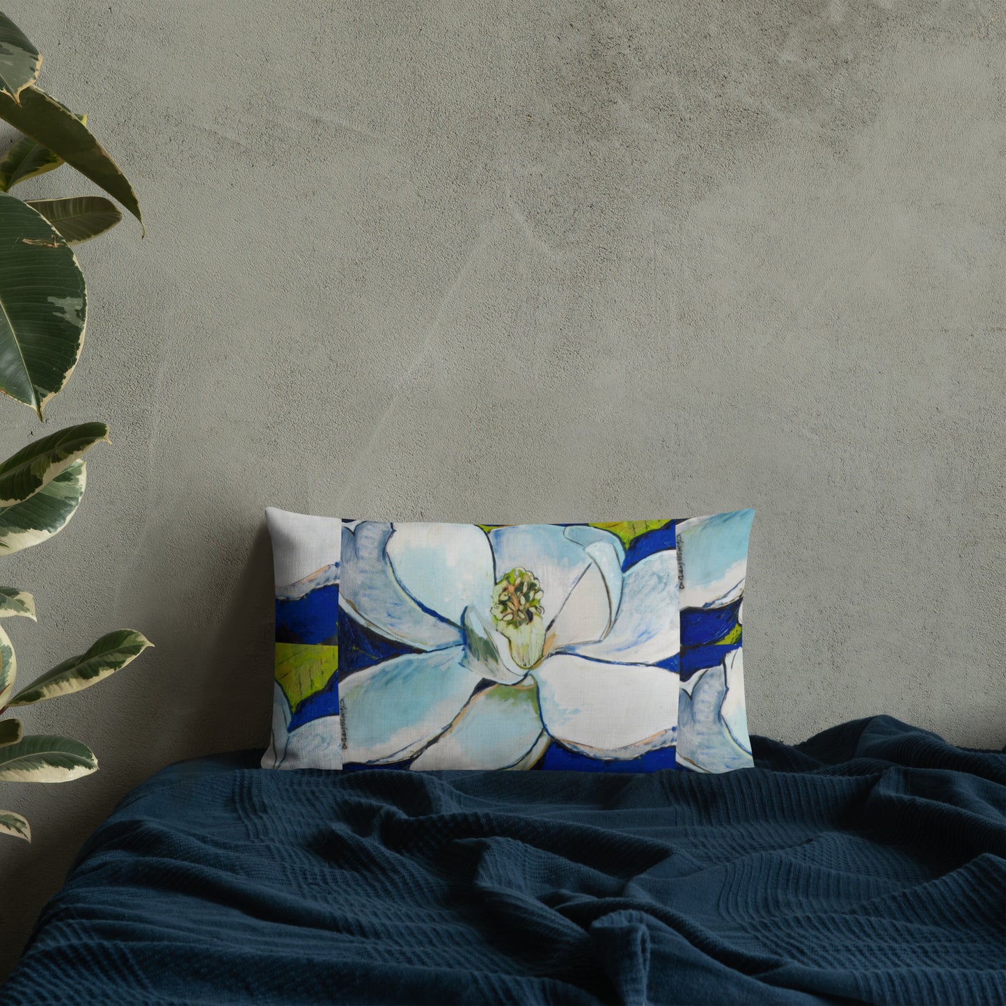 Indigo Magnolia with Cobalt Blue Premium Pillow