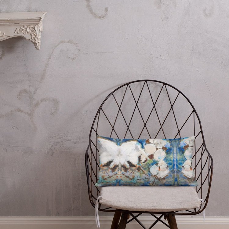 Vintage Cotton Collage with Denim Blue II Premium Pillow