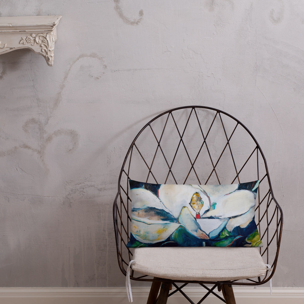 Teal Collage Magnolia Premium Pillow