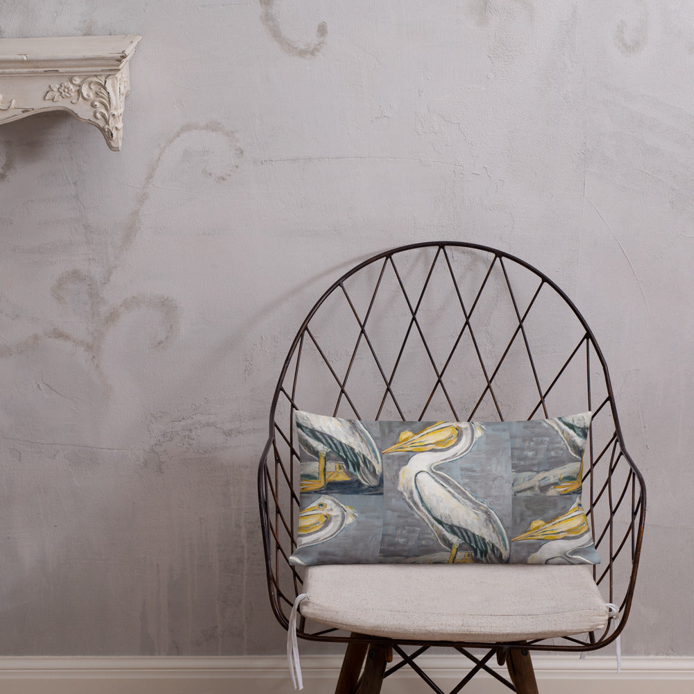 White Pelican with Silver Premium Pillow