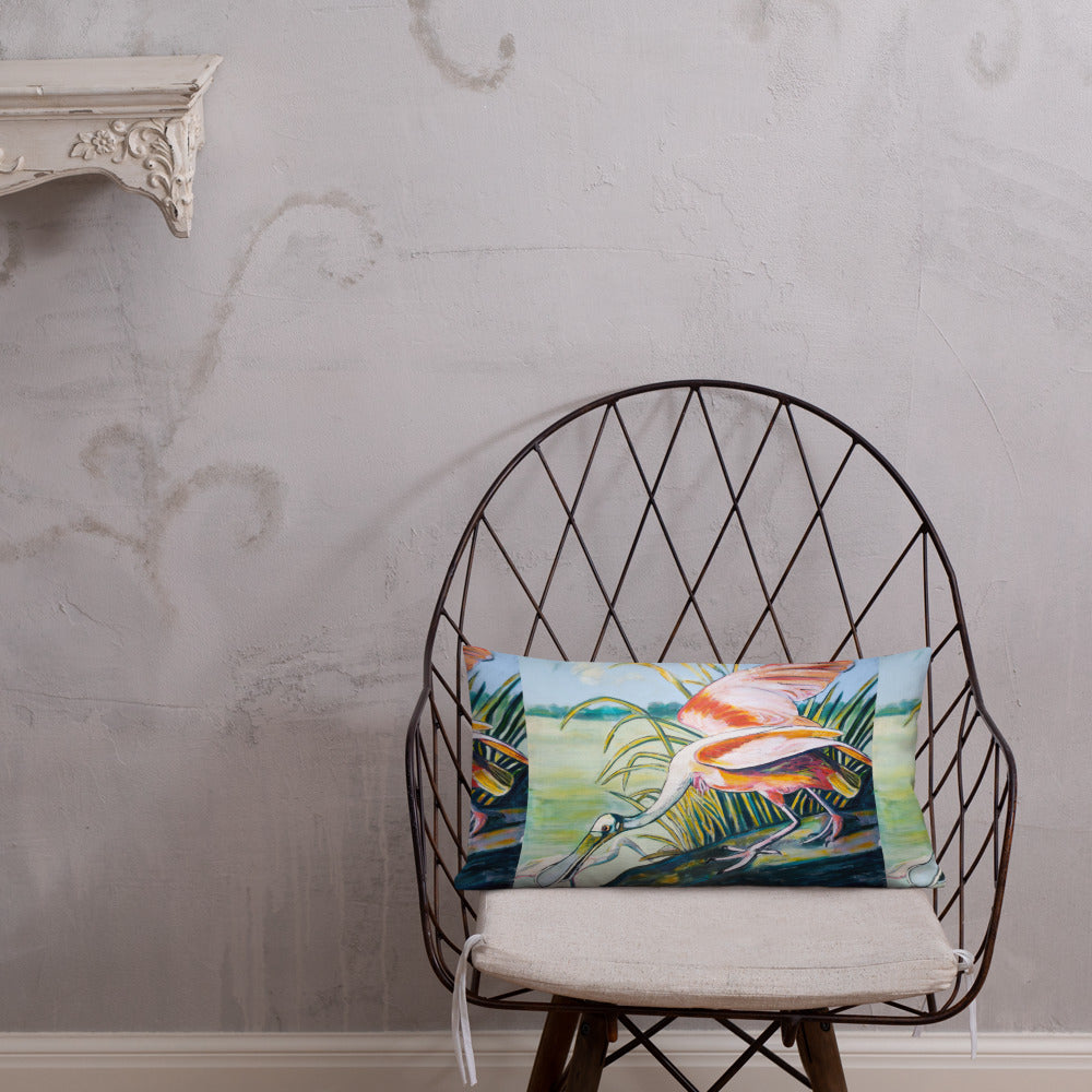 Roseate Spoonbills in the Marsh Premium Pillow