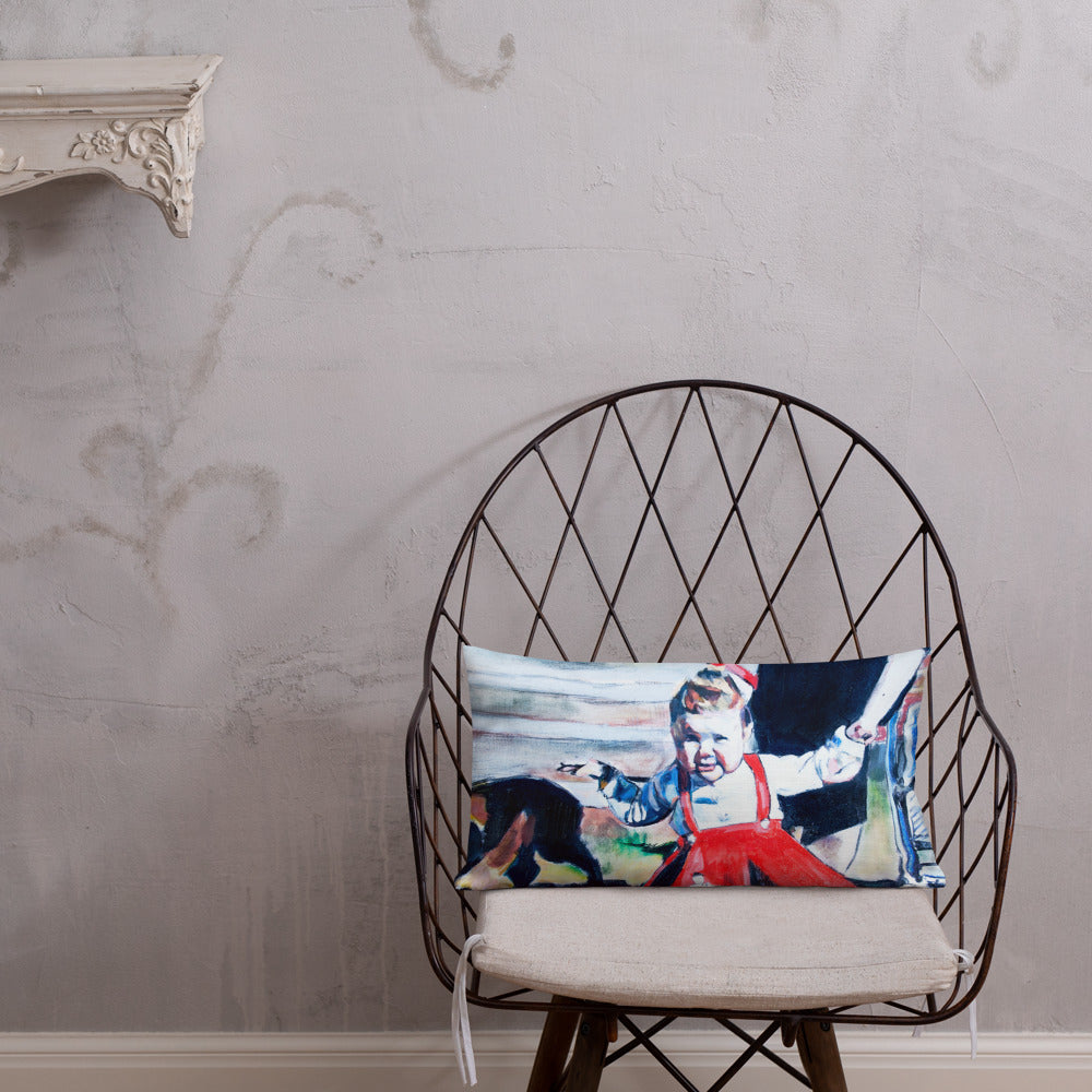 Vintage Mother with Baby in Red Dress Premium Pillow