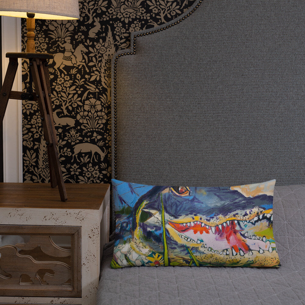 Cropped Gator with Wildflowers Premium Pillow