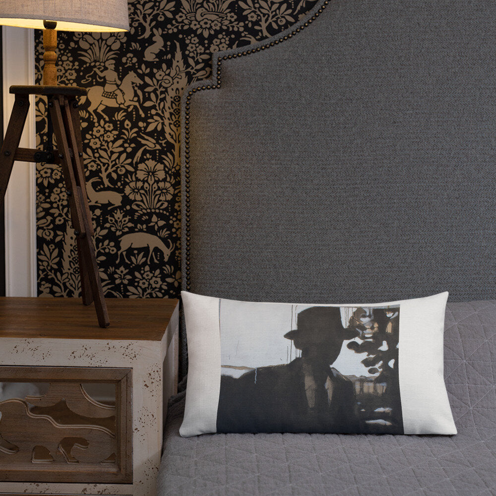 Man in Hat Silhouette Premium Pillow