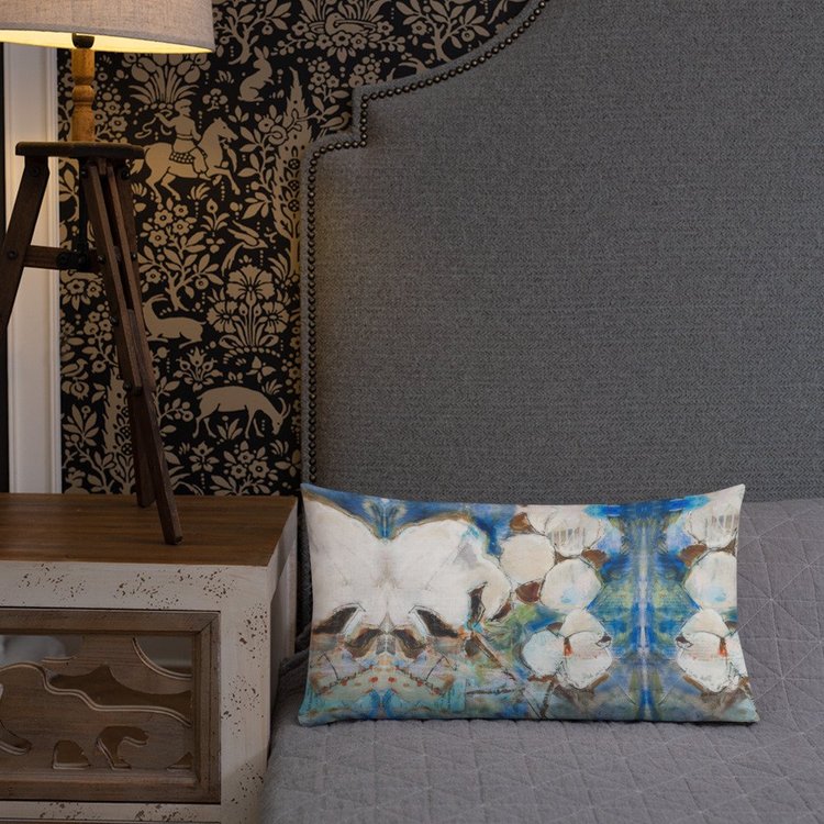 Vintage Cotton Collage with Denim Blue II Premium Pillow