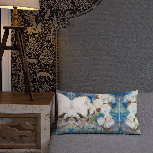Vintage Cotton Collage with Denim Blue I Premium Pillow