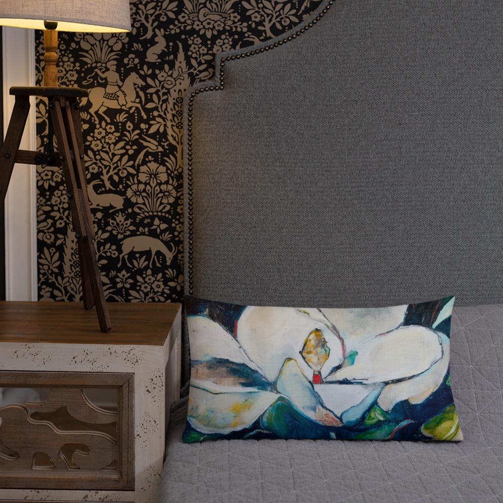 Teal Collage Magnolia Premium Pillow