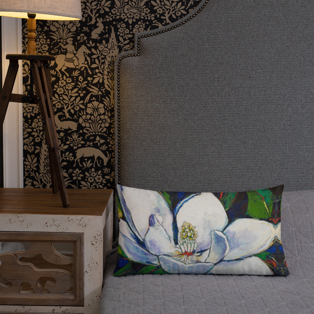 Bold Magnolia with Red Center Premium Pillow