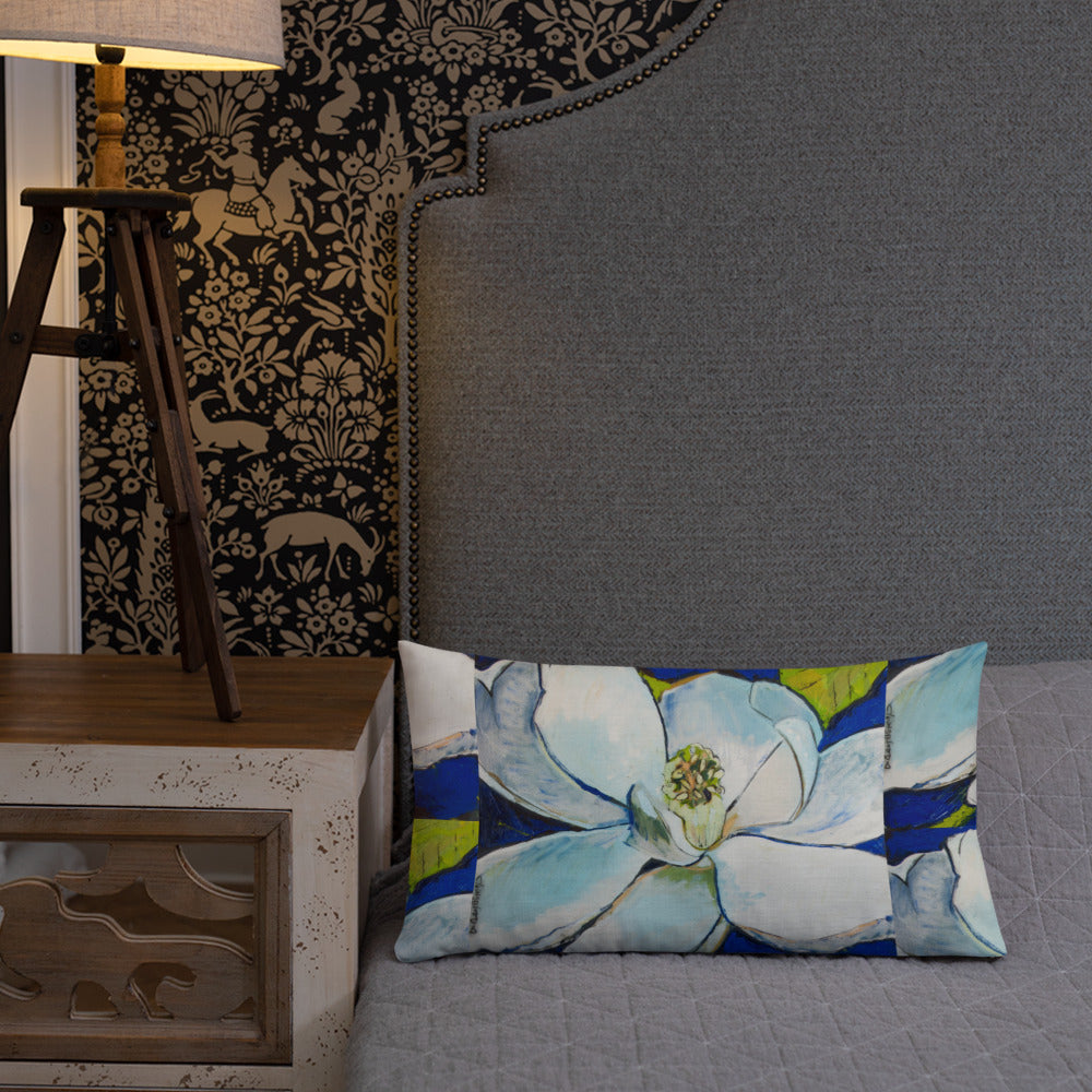 Indigo Magnolia with Cobalt Blue Premium Pillow