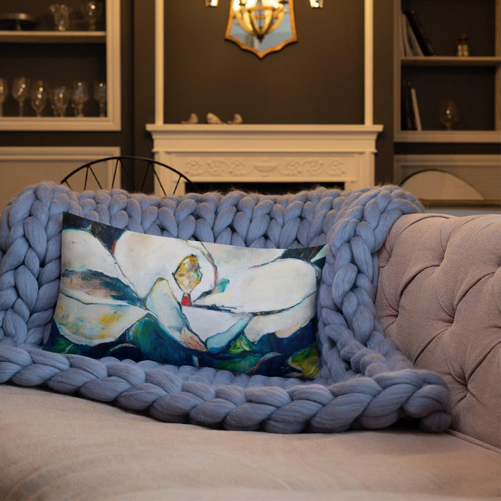 Teal Collage Magnolia Premium Pillow